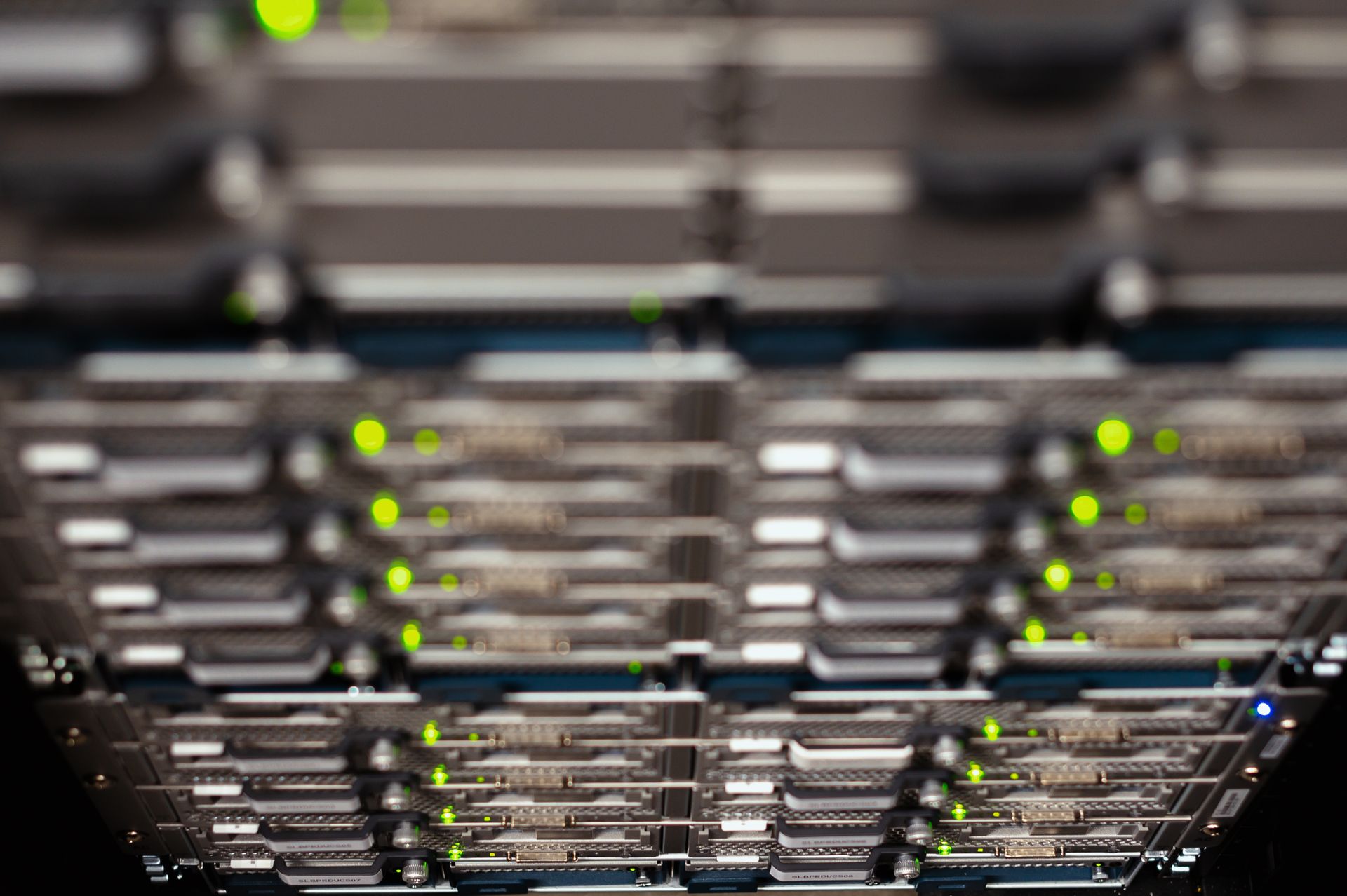 Server rack with status LEDs under active monitoring